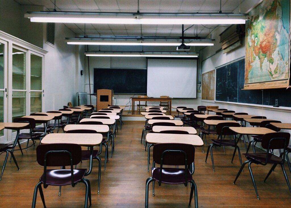 Department of Education, classroom with desks in rows