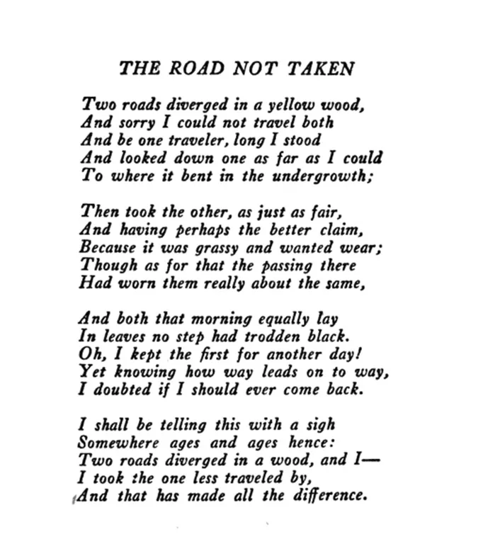 The Road Not Taken poem, choices